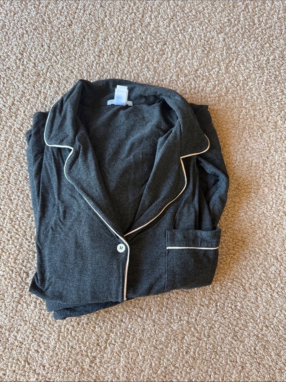 Eberjey Dark Gray Pajama Top with White Piping